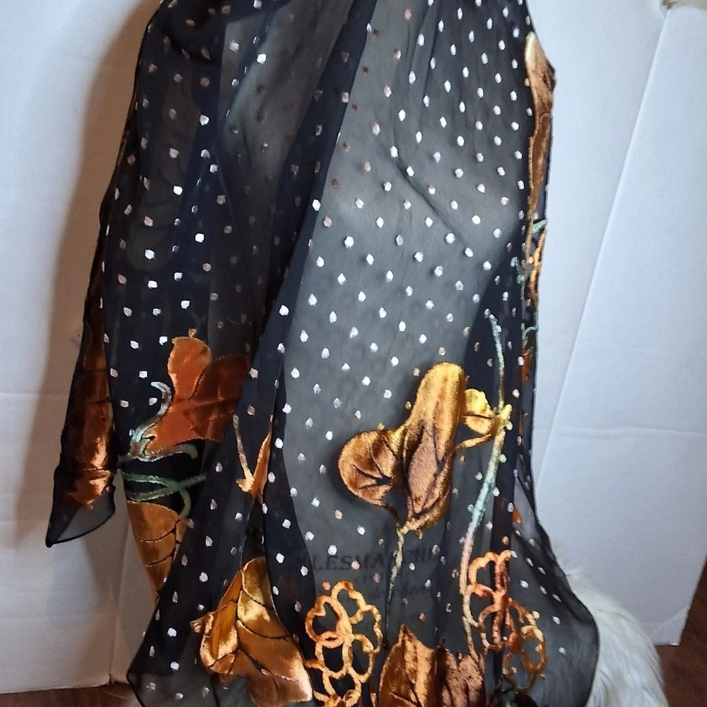 Ginormous Elegant Black and Gold Flocked French  Scarf NWT